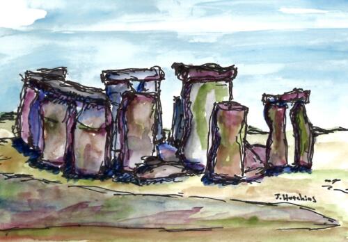 Stonehenge, 4x6 Watercolor, SOLD