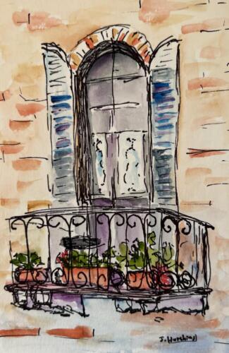 Italian Balcony, 4x6 Watercolor, $50