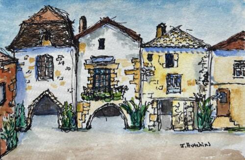 Town Square, 4x6 Watercolor, $50