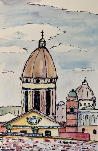 View From Spanish Steps, 4x6 Watercolor, $50